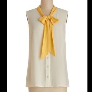 Mod cloth silk white blouse with yellow bow